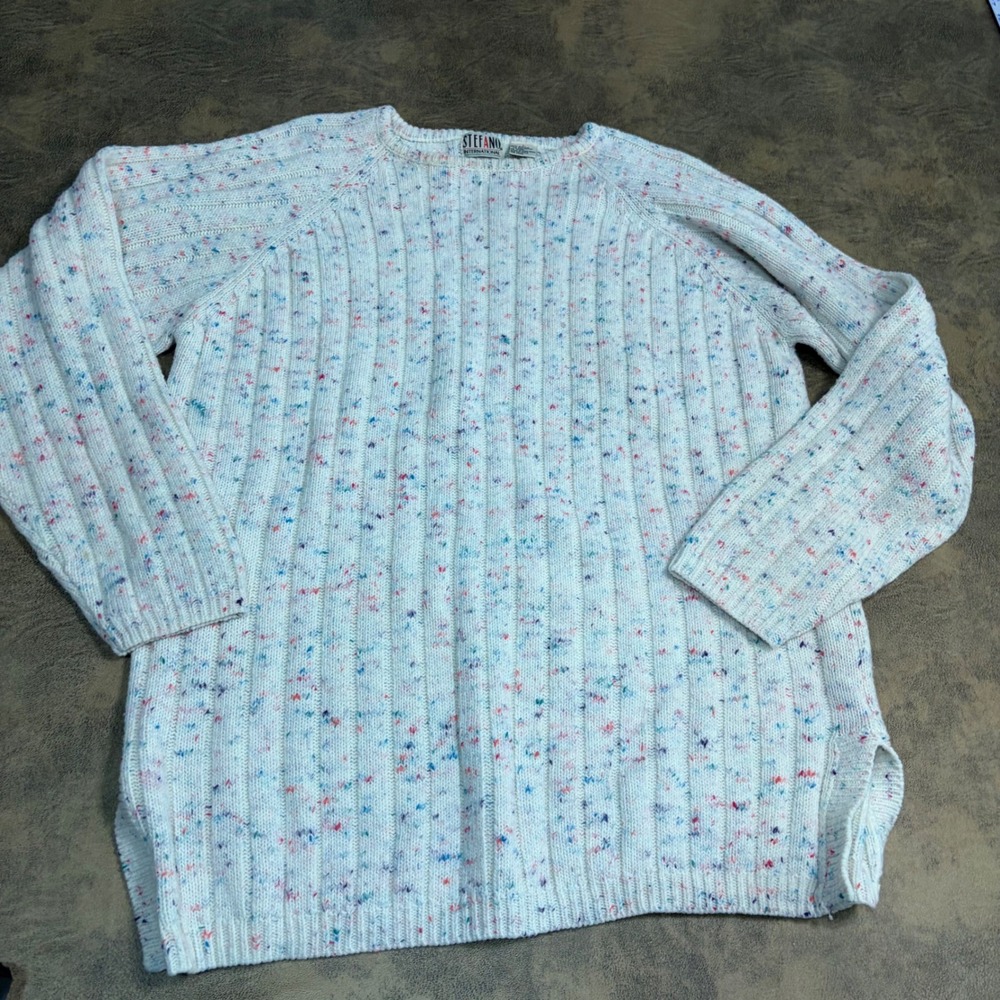 Stefano International Sweater Womens L White Confetti Flek Ribbed Knit Raglan